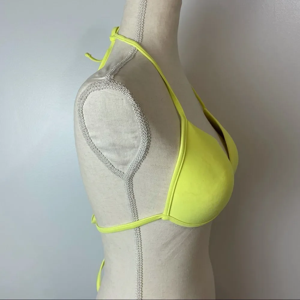 Forever 21 Neon Yellow Triangle Bikini Top Size L, Adjustable Swimwear